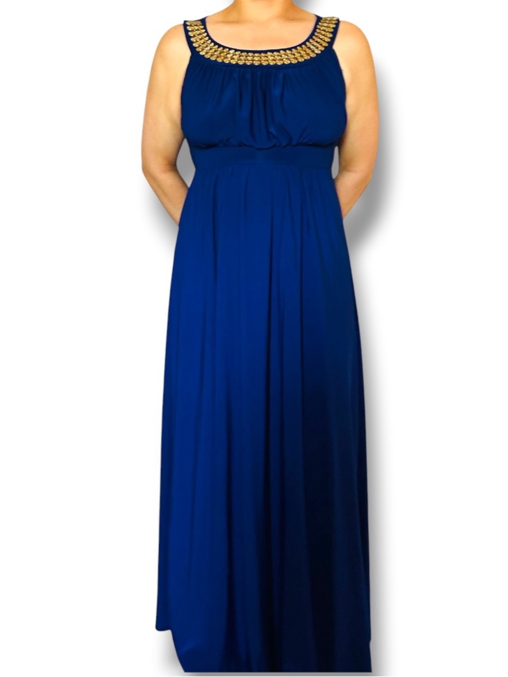 SANDIVA ROYAL BLUE EMBELLISHED SLEEVELESS DRESS SIZE S